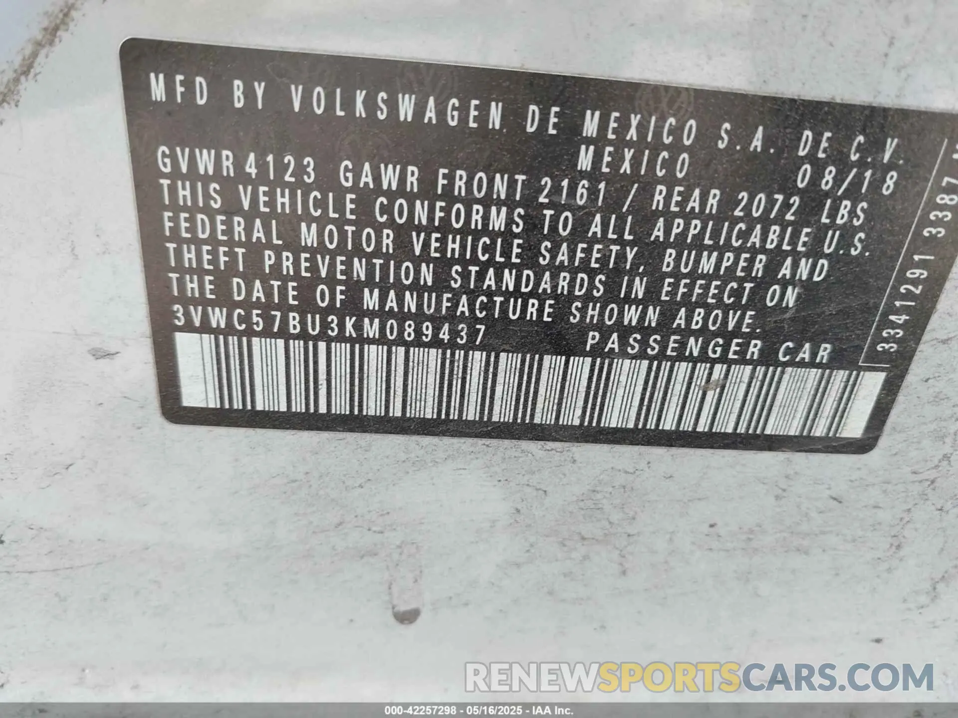 9 fotografías del automóvil dañado 3VWC57BU3KM089437 VOLKSWAGEN JETTA 2019