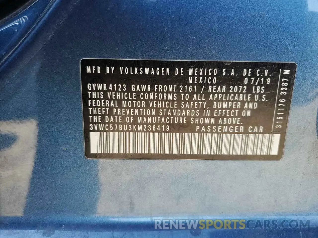 12 fotografías del automóvil dañado 3VWC57BU3KM236419 VOLKSWAGEN JETTA 2019