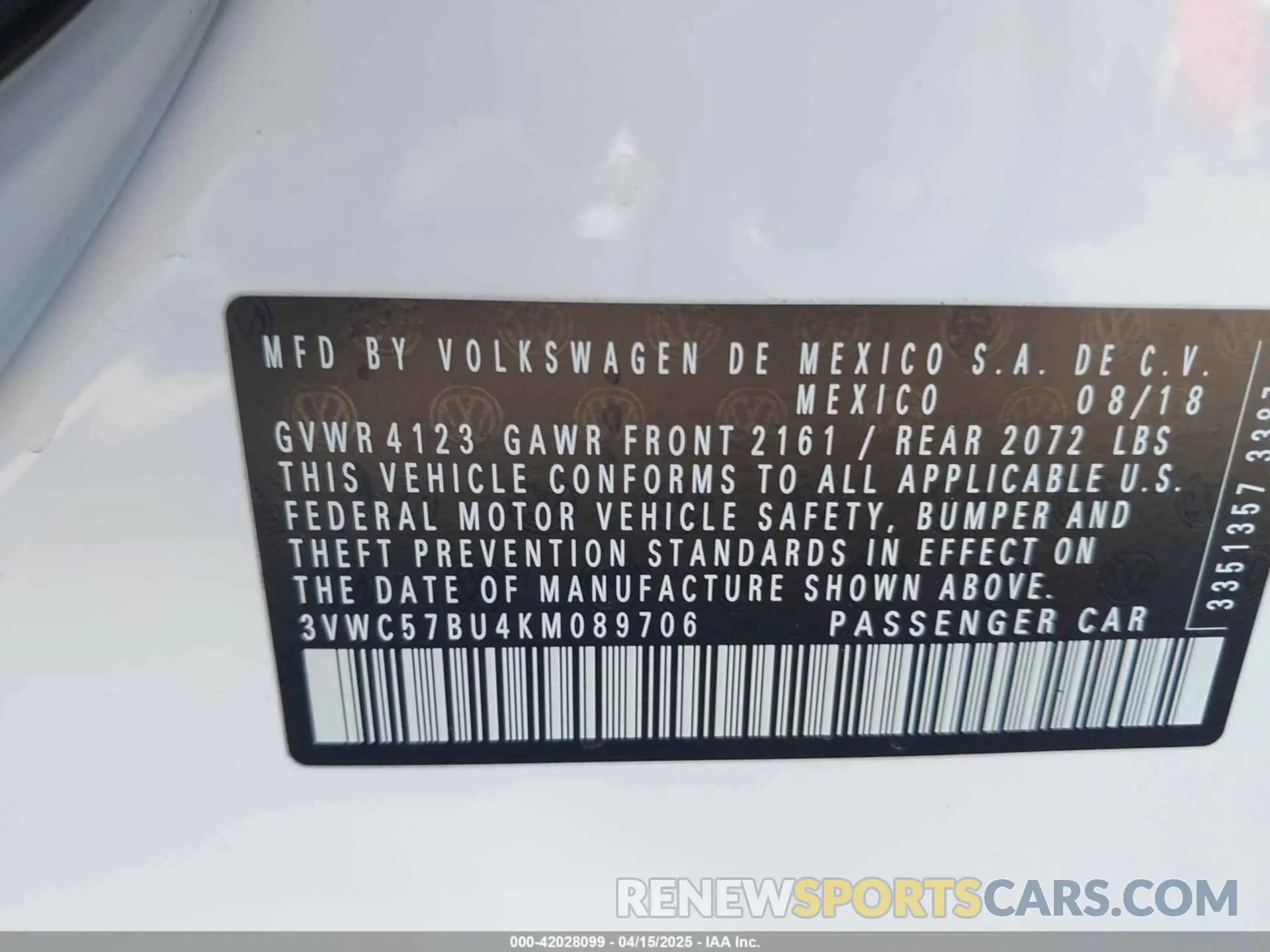 9 fotografías del automóvil dañado 3VWC57BU4KM089706 VOLKSWAGEN JETTA 2019