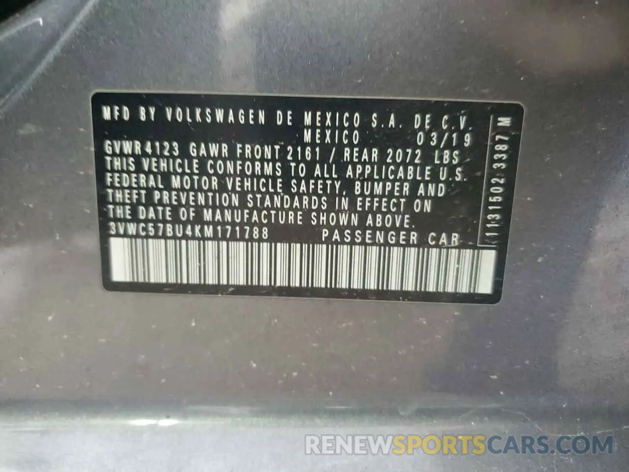 12 fotografías del automóvil dañado 3VWC57BU4KM171788 VOLKSWAGEN JETTA 2019