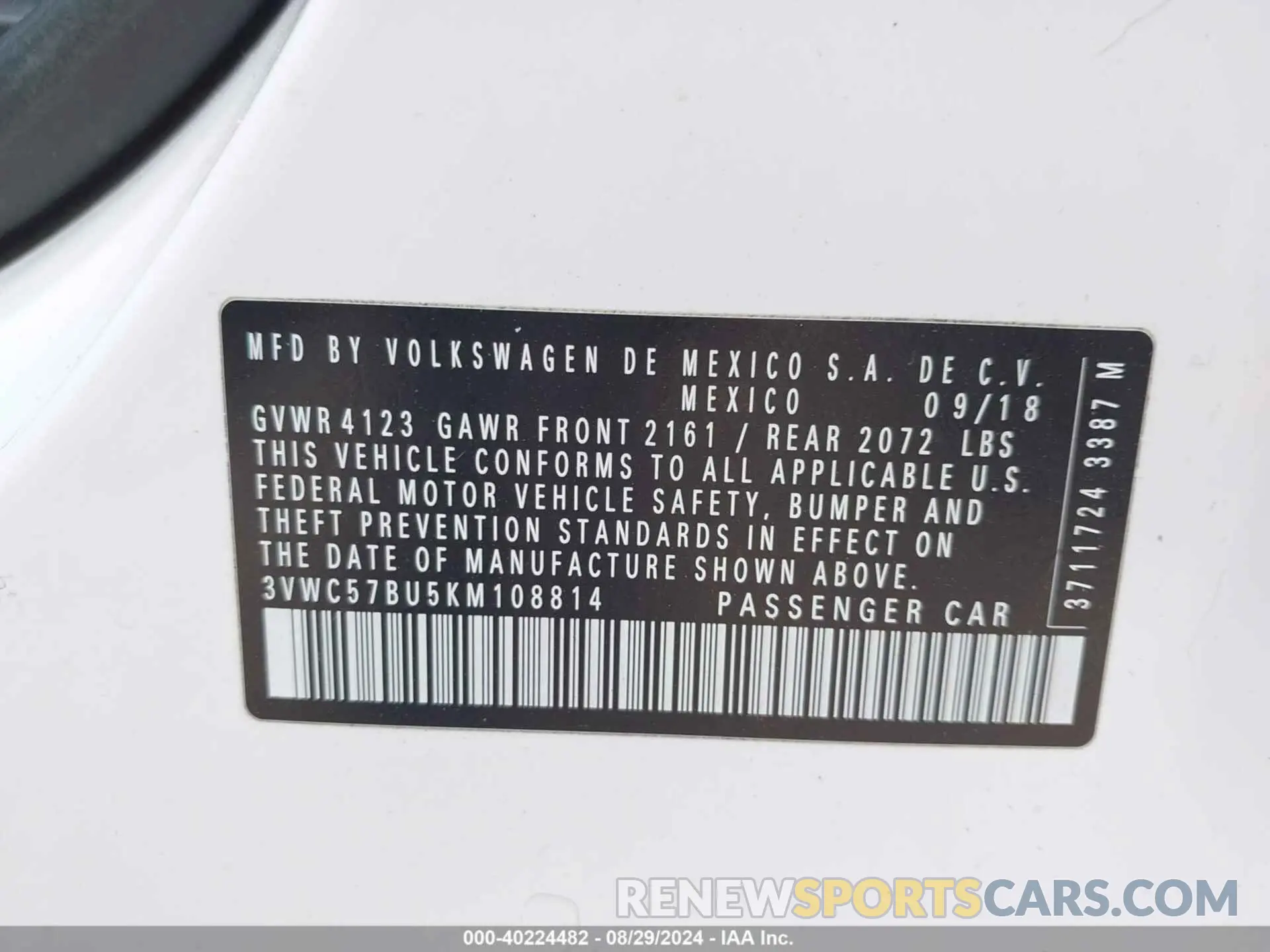 9 fotografías del automóvil dañado 3VWC57BU5KM108814 VOLKSWAGEN JETTA 2019