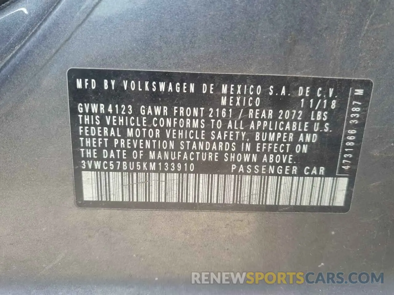 13 fotografías del automóvil dañado 3VWC57BU5KM133910 VOLKSWAGEN JETTA 2019