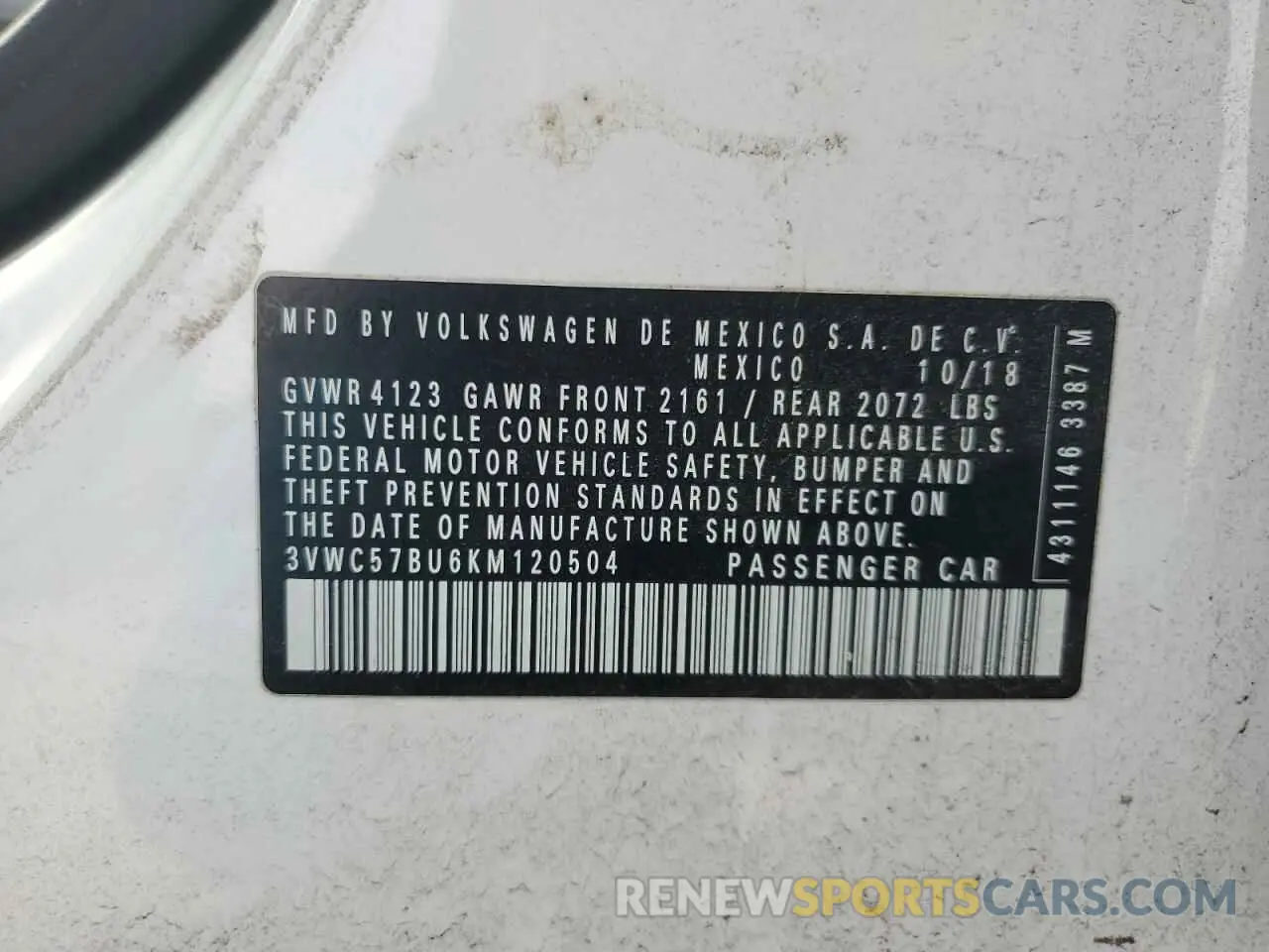 12 fotografías del automóvil dañado 3VWC57BU6KM120504 VOLKSWAGEN JETTA 2019