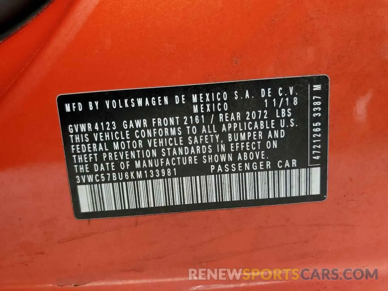 12 fotografías del automóvil dañado 3VWC57BU6KM133981 VOLKSWAGEN JETTA 2019
