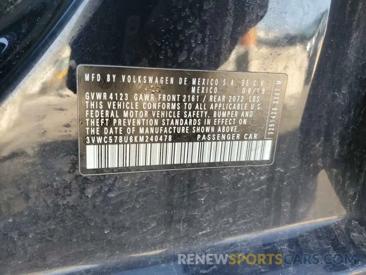 12 fotografías del automóvil dañado 3VWC57BU6KM240478 VOLKSWAGEN JETTA 2019