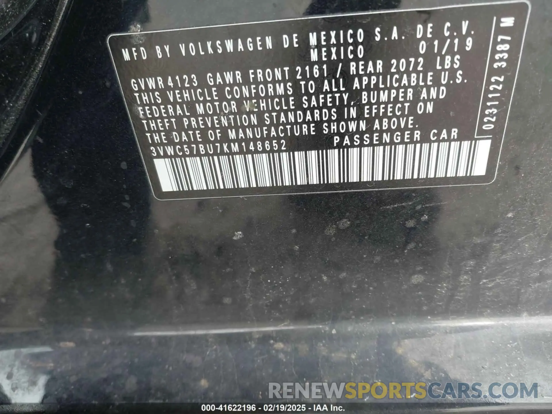 9 fotografías del automóvil dañado 3VWC57BU7KM148652 VOLKSWAGEN JETTA 2019