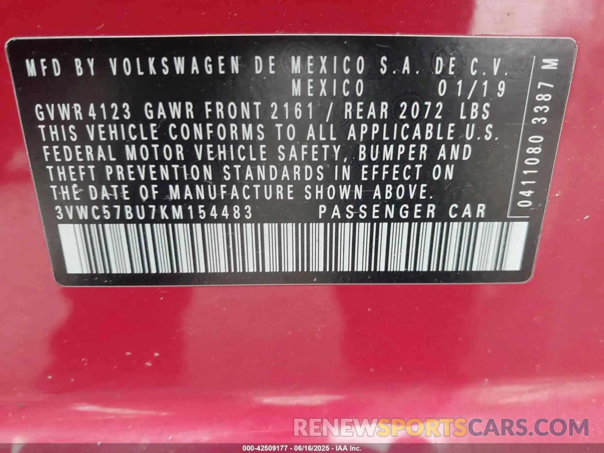 9 fotografías del automóvil dañado 3VWC57BU7KM154483 VOLKSWAGEN JETTA 2019
