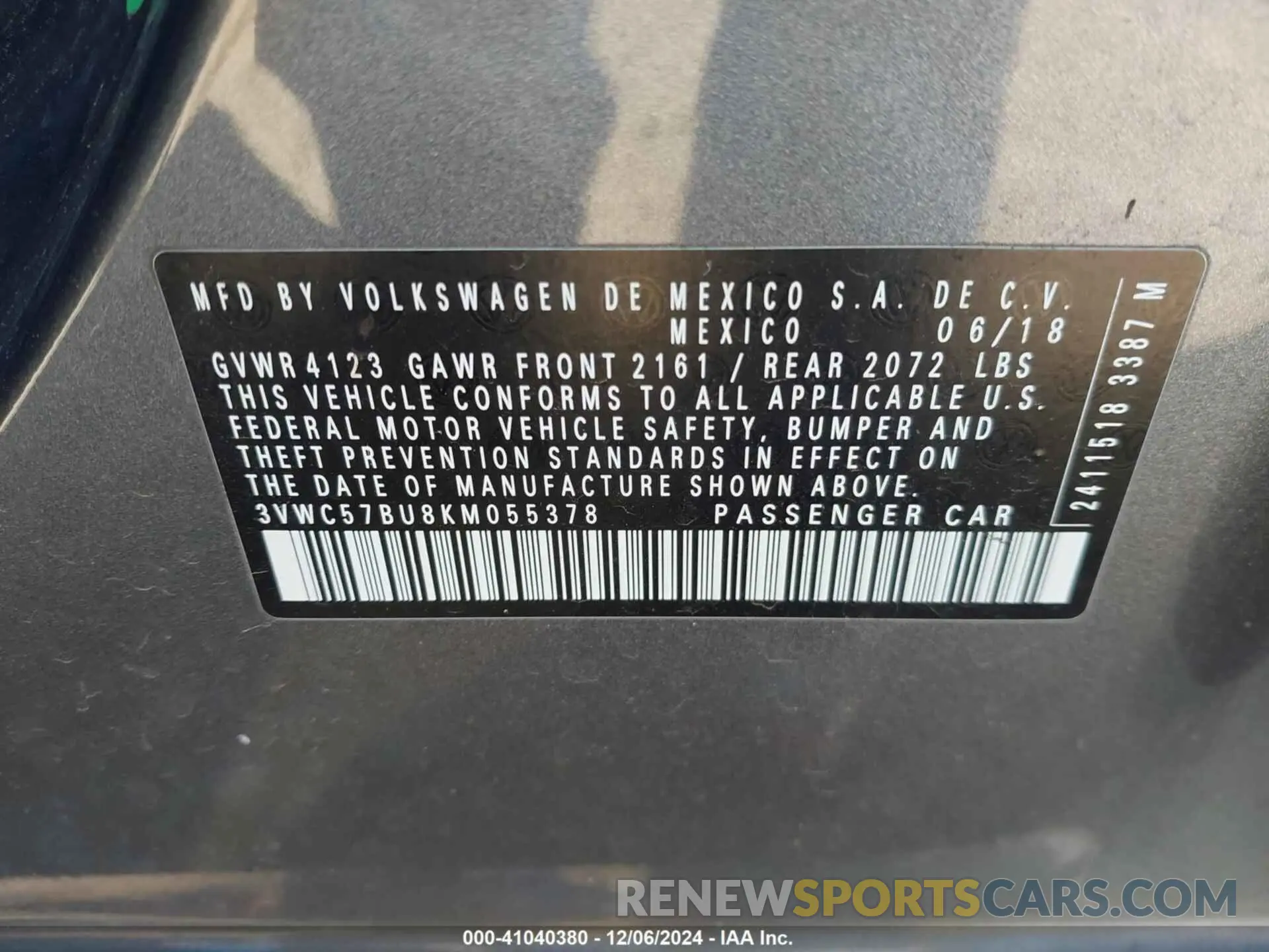 9 fotografías del automóvil dañado 3VWC57BU8KM055378 VOLKSWAGEN JETTA 2019