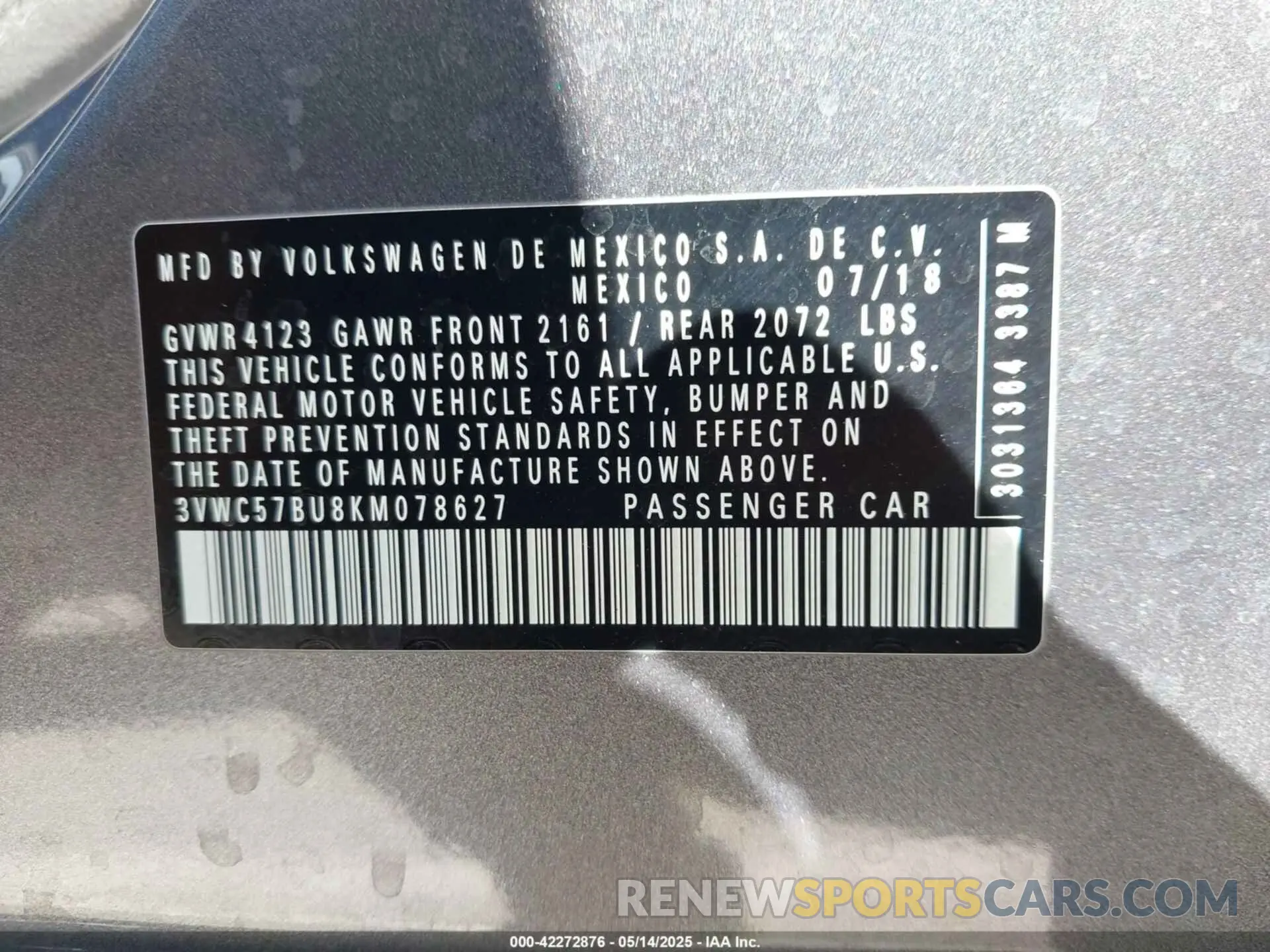 9 fotografías del automóvil dañado 3VWC57BU8KM078627 VOLKSWAGEN JETTA 2019