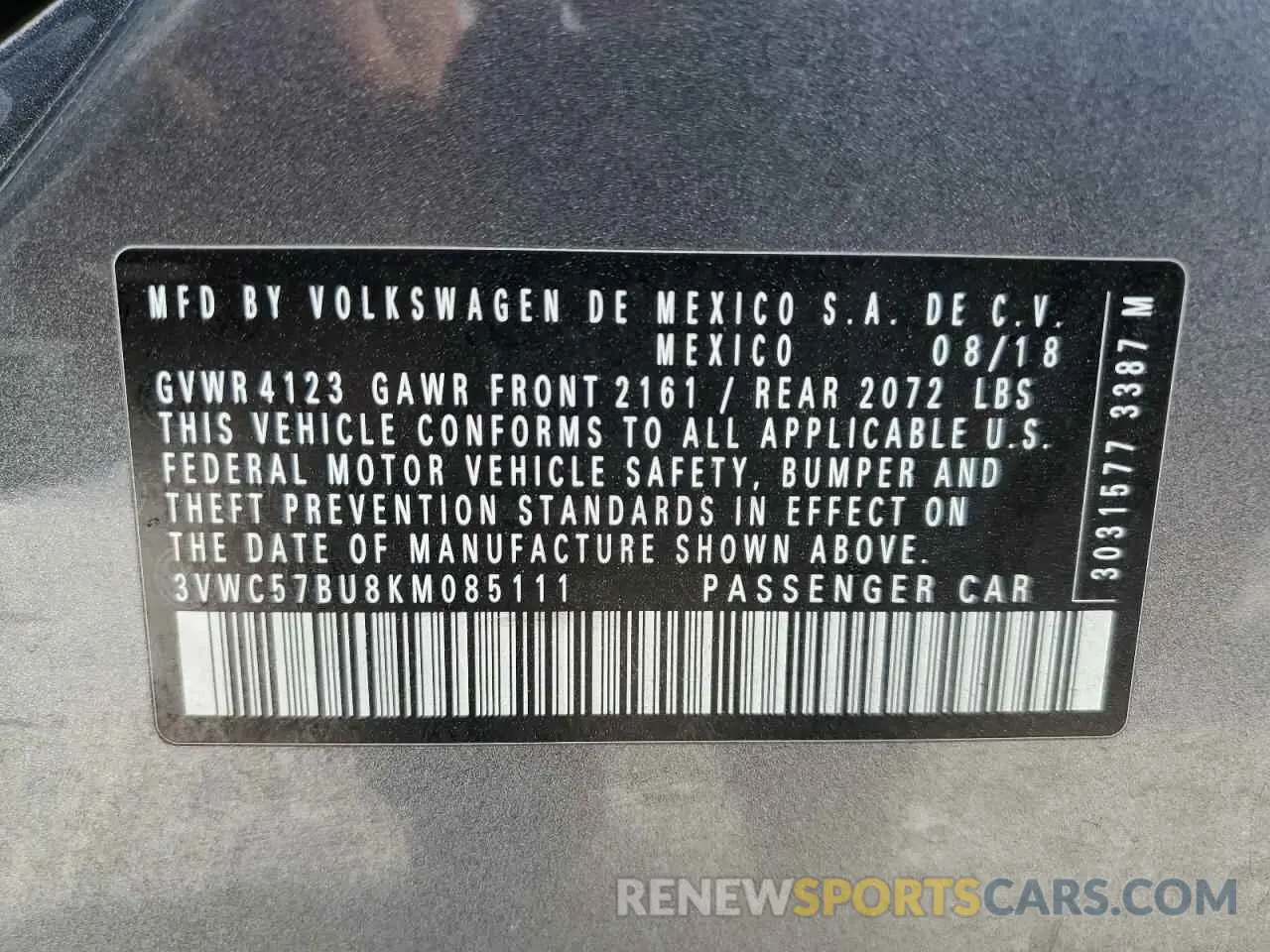 12 fotografías del automóvil dañado 3VWC57BU8KM085111 VOLKSWAGEN JETTA 2019