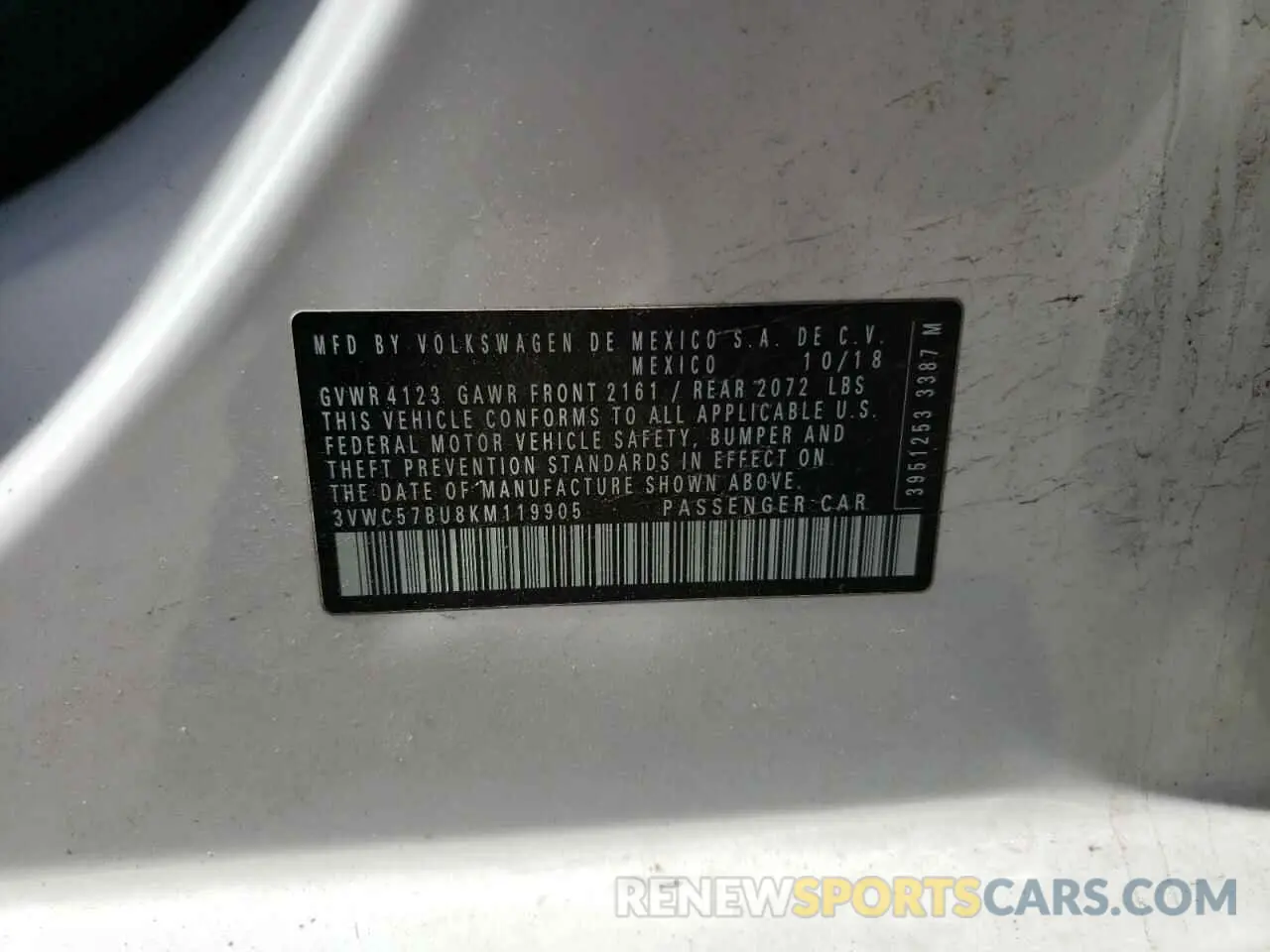 12 fotografías del automóvil dañado 3VWC57BU8KM119905 VOLKSWAGEN JETTA 2019