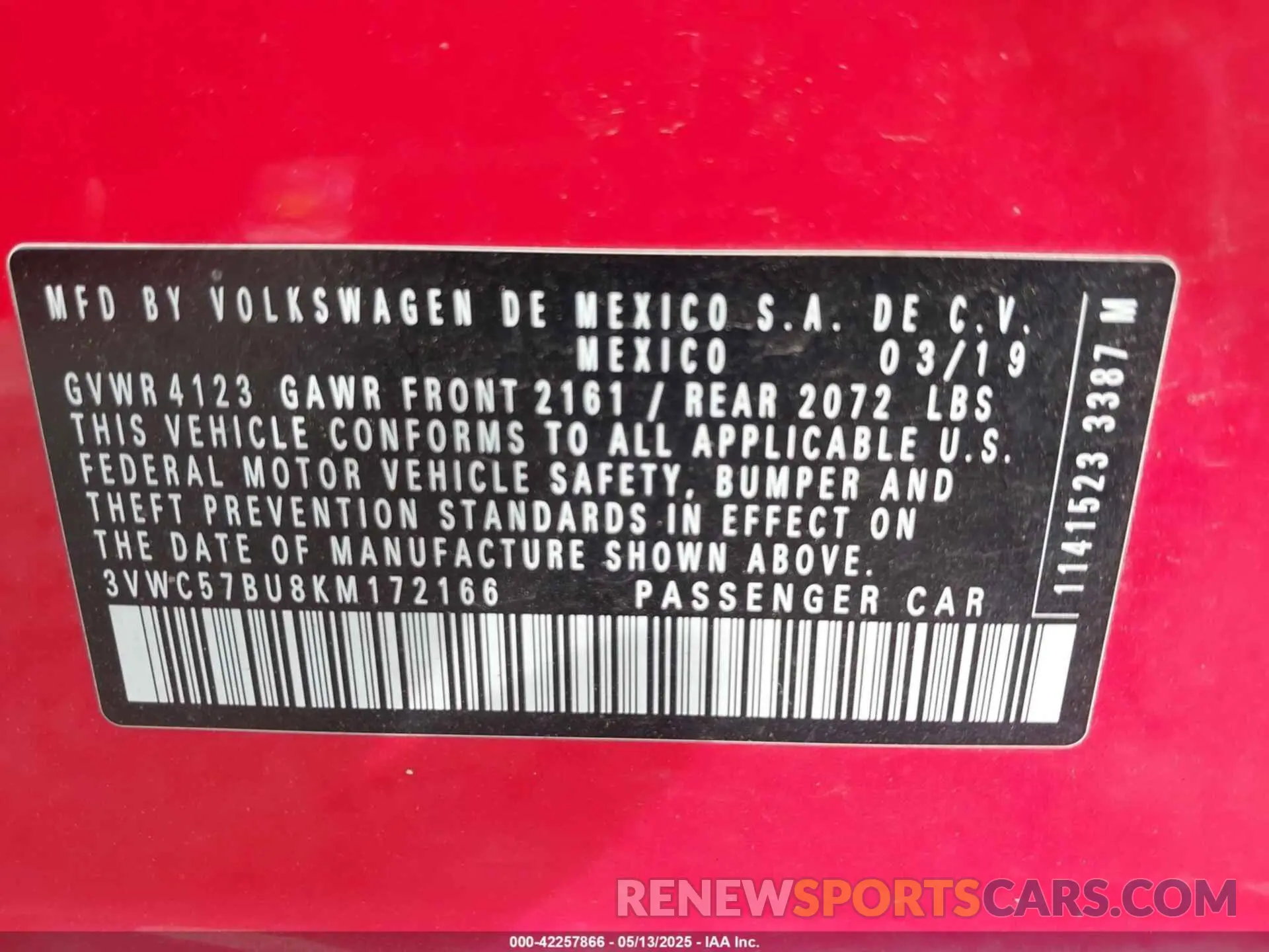 9 fotografías del automóvil dañado 3VWC57BU8KM172166 VOLKSWAGEN JETTA 2019