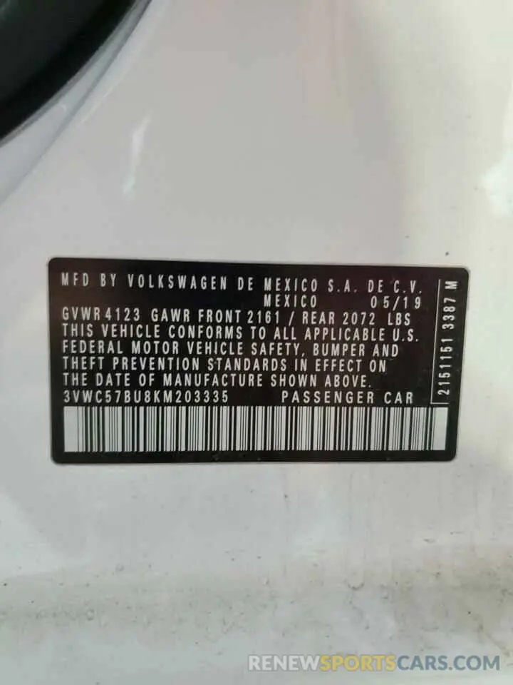 12 fotografías del automóvil dañado 3VWC57BU8KM203335 VOLKSWAGEN JETTA 2019