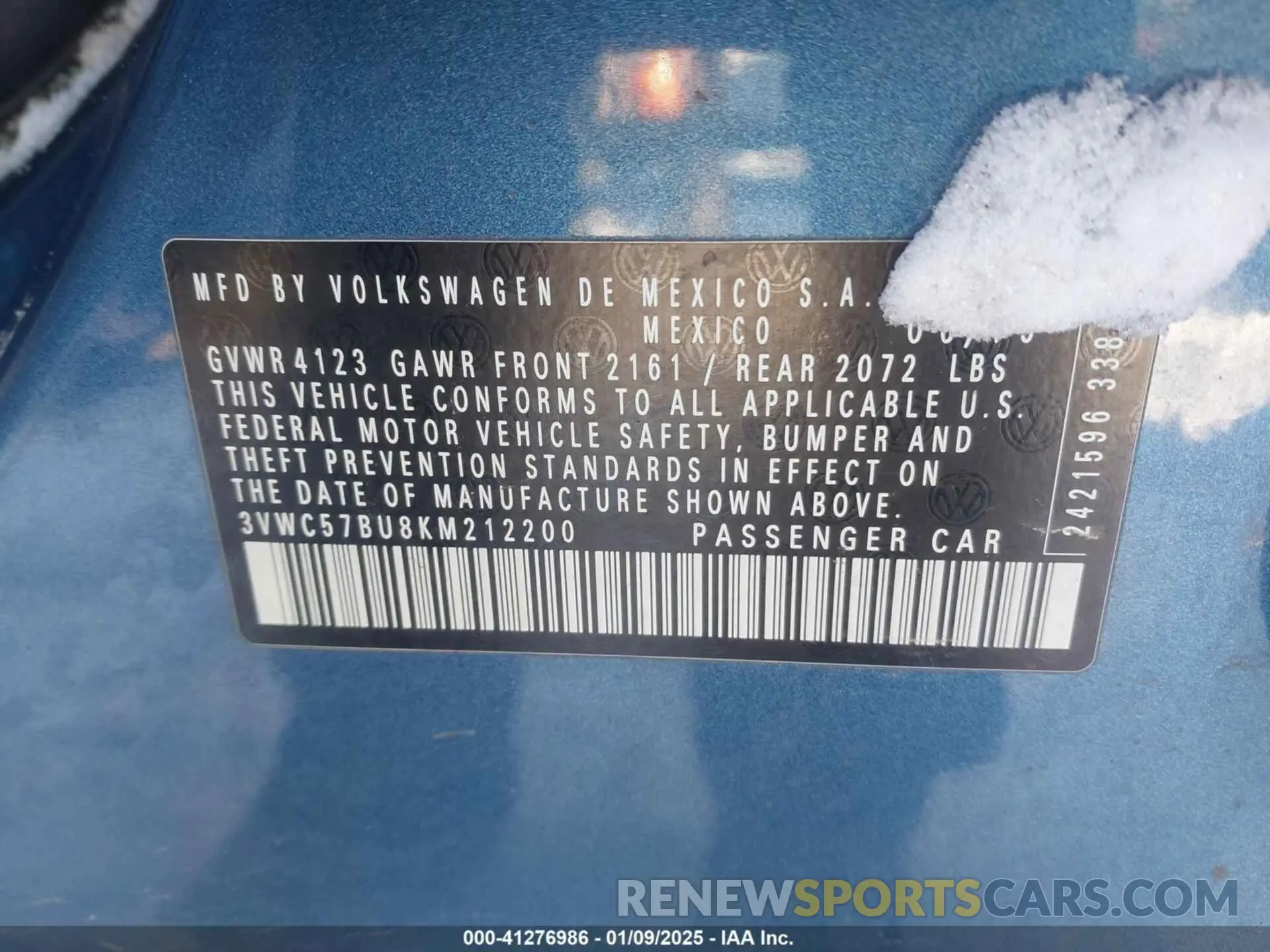 9 fotografías del automóvil dañado 3VWC57BU8KM212200 VOLKSWAGEN JETTA 2019