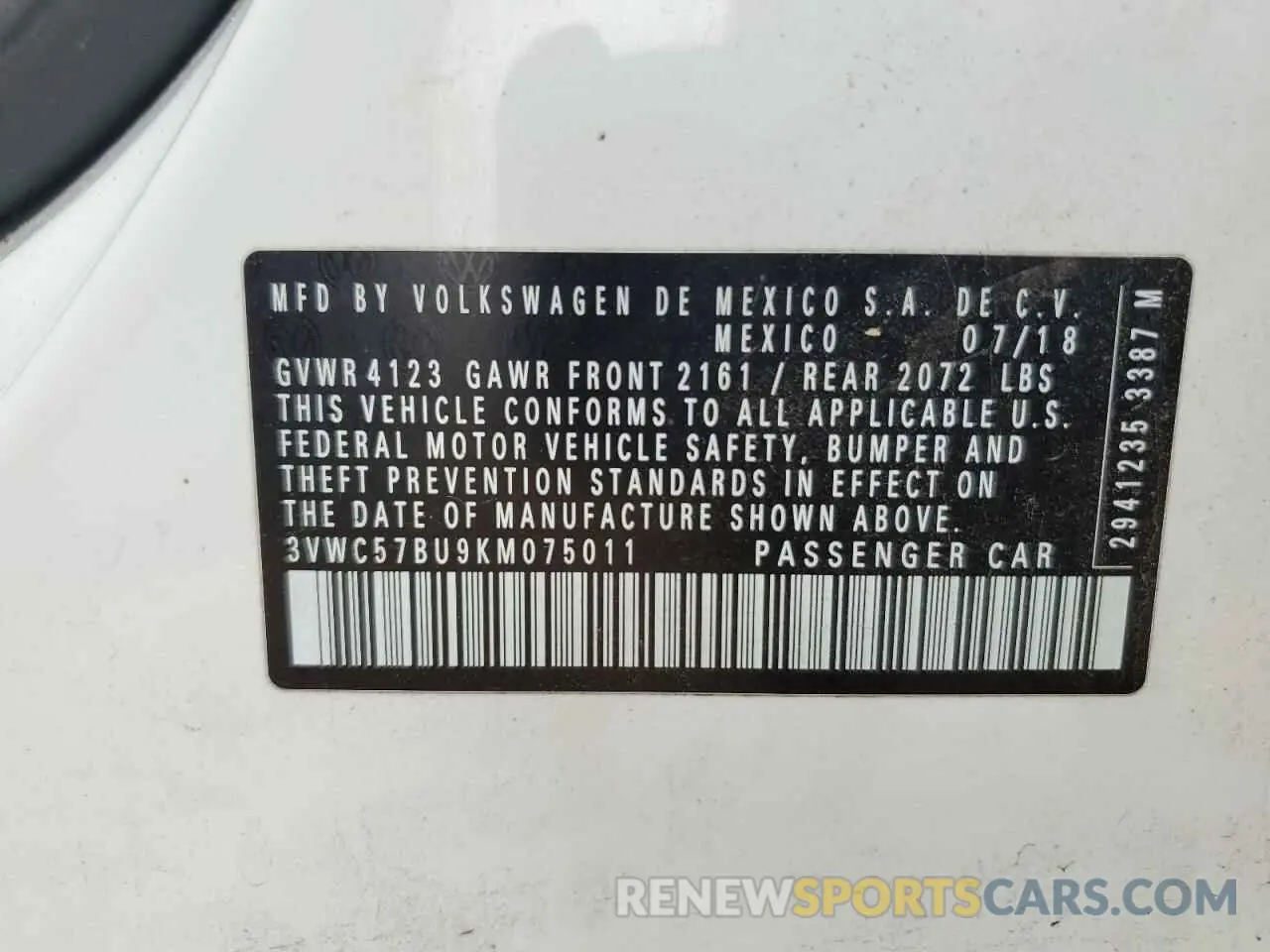 12 fotografías del automóvil dañado 3VWC57BU9KM075011 VOLKSWAGEN JETTA 2019