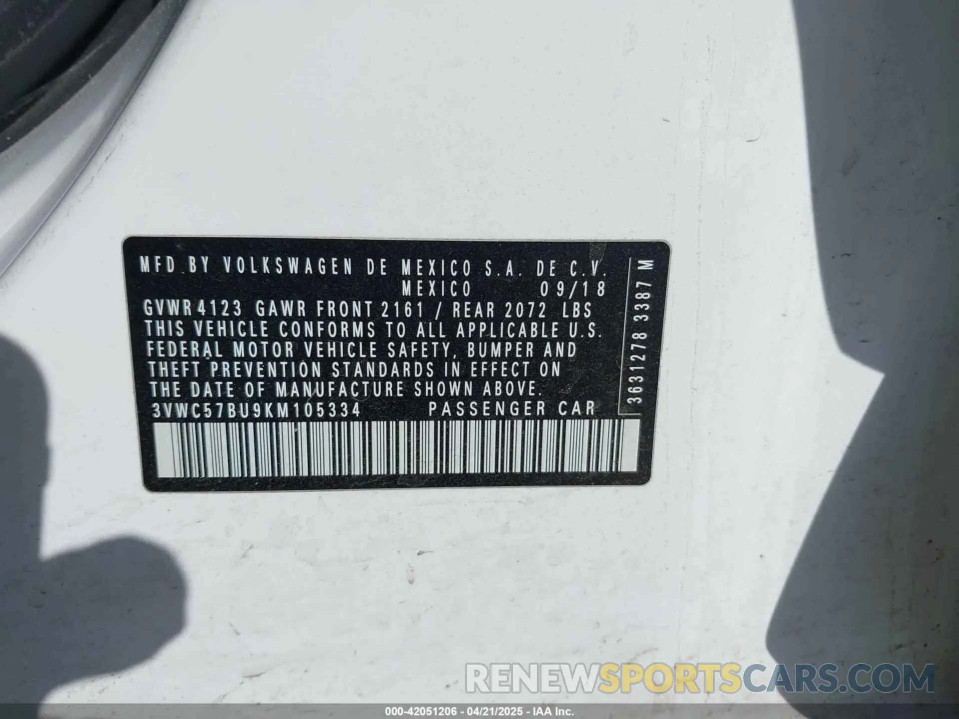 9 fotografías del automóvil dañado 3VWC57BU9KM105334 VOLKSWAGEN JETTA 2019