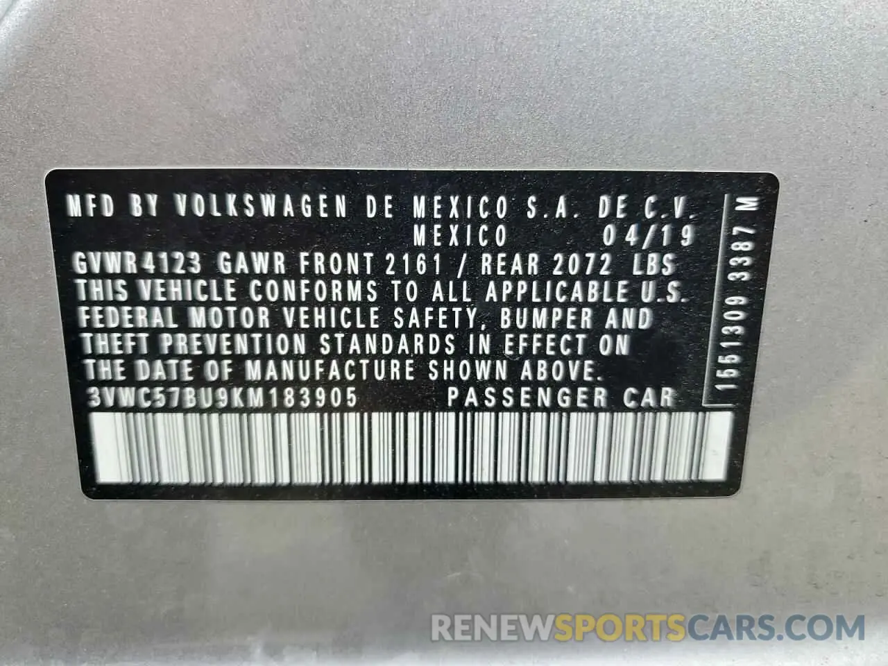 12 fotografías del automóvil dañado 3VWC57BU9KM183905 VOLKSWAGEN JETTA 2019