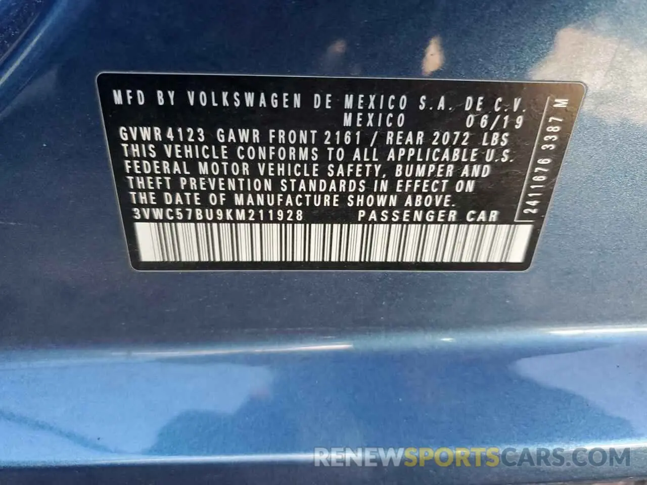 12 fotografías del automóvil dañado 3VWC57BU9KM211928 VOLKSWAGEN JETTA 2019