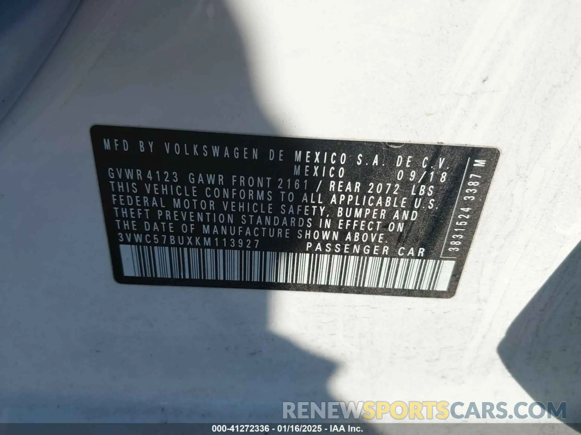 9 fotografías del automóvil dañado 3VWC57BUXKM113927 VOLKSWAGEN JETTA 2019