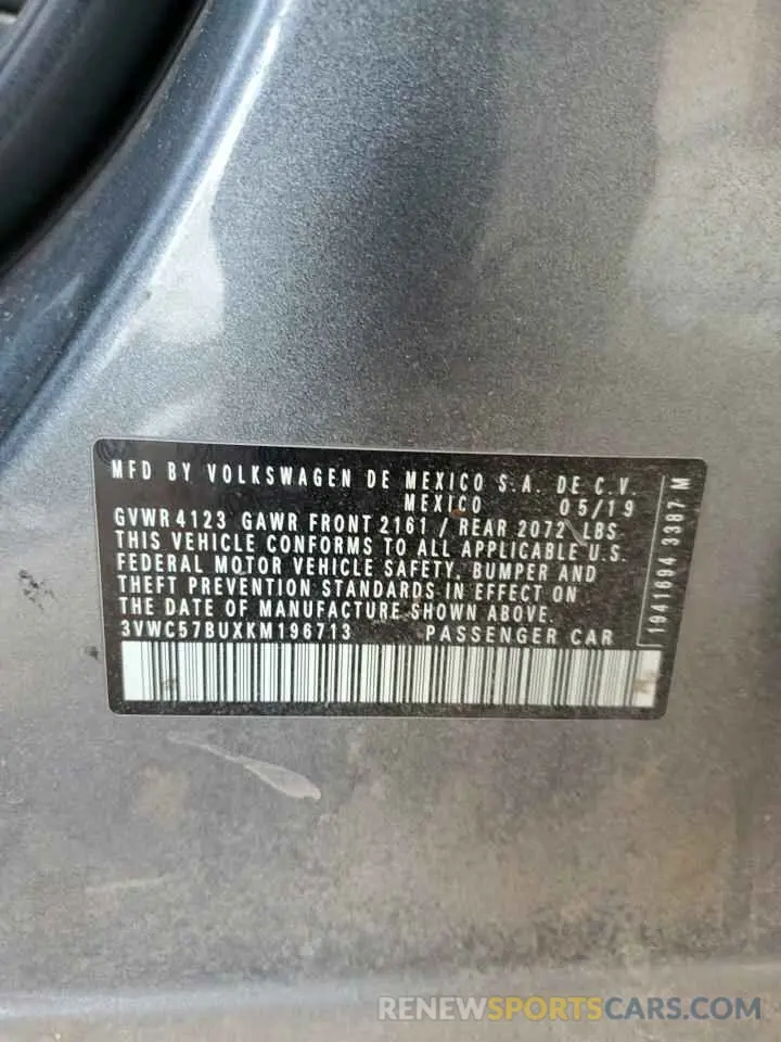 12 fotografías del automóvil dañado 3VWC57BUXKM196713 VOLKSWAGEN JETTA 2019