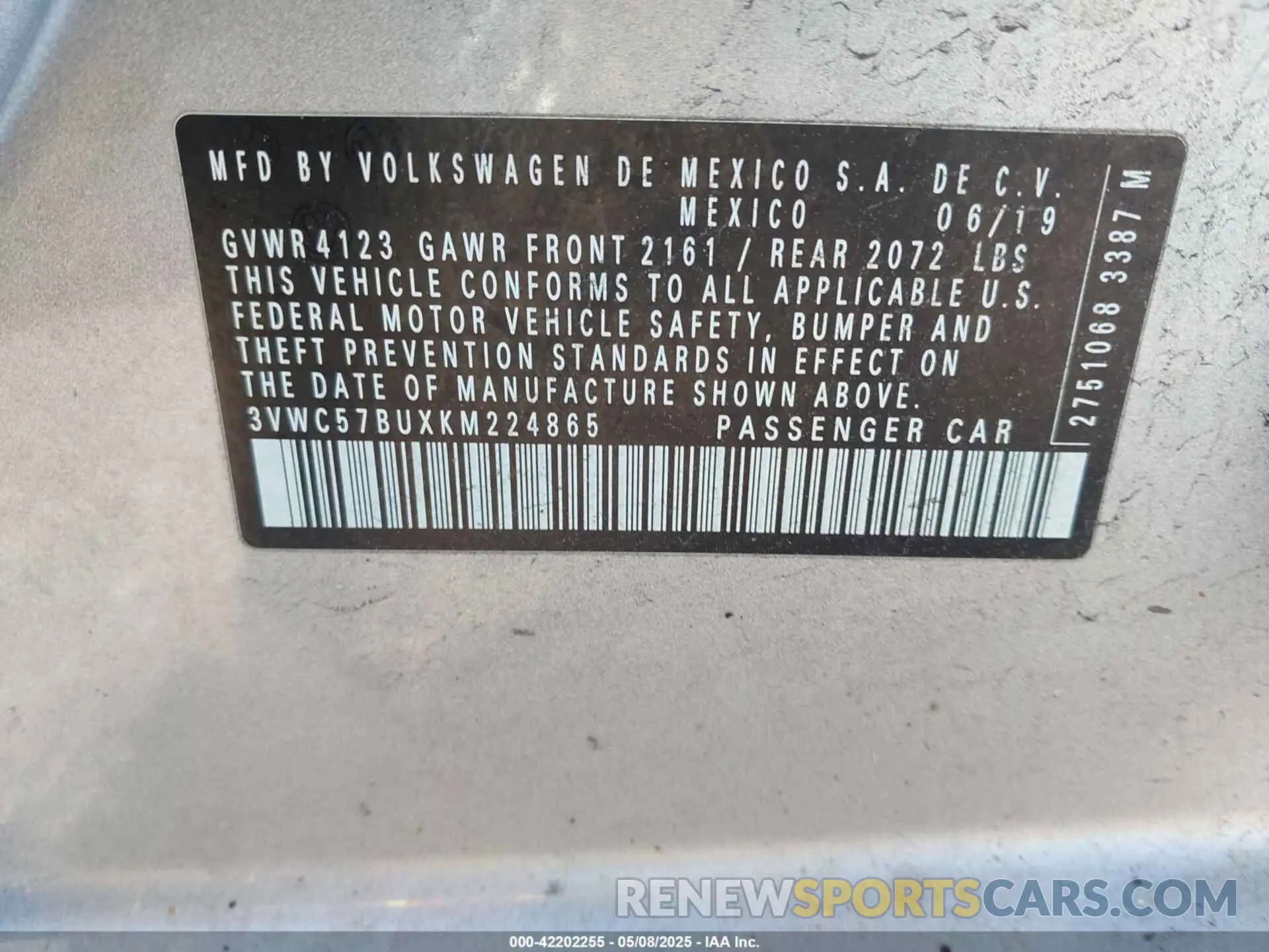 9 fotografías del automóvil dañado 3VWC57BUXKM224865 VOLKSWAGEN JETTA 2019