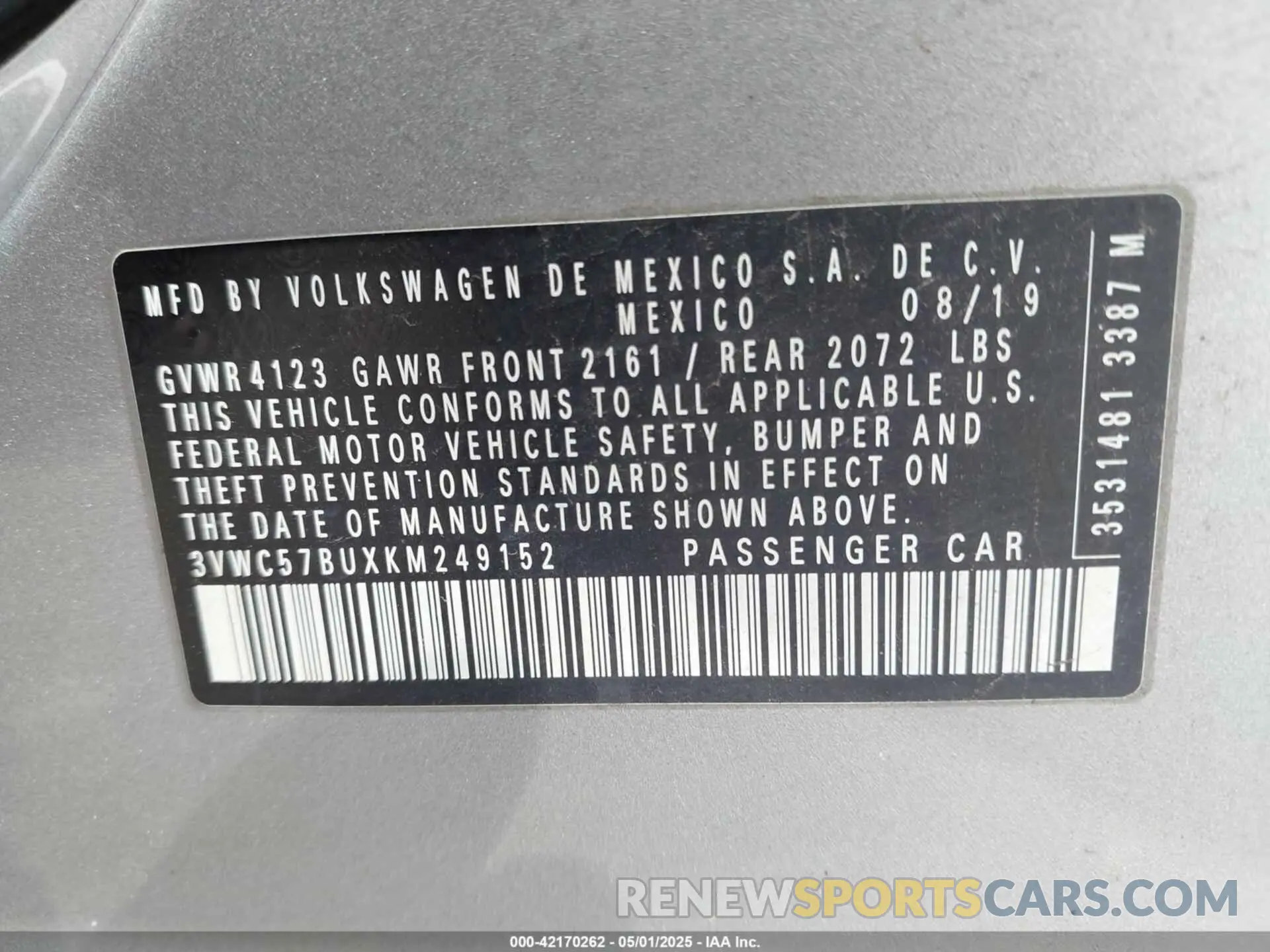 9 fotografías del automóvil dañado 3VWC57BUXKM249152 VOLKSWAGEN JETTA 2019
