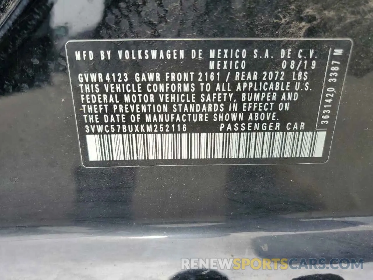 12 fotografías del automóvil dañado 3VWC57BUXKM252116 VOLKSWAGEN JETTA 2019