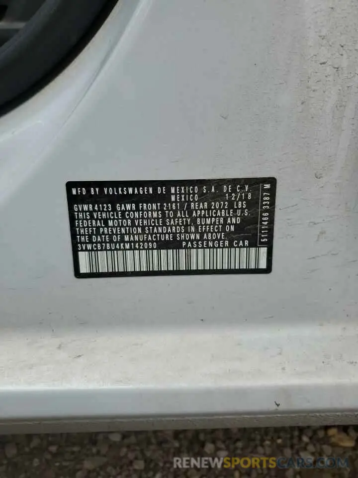 12 fotografías del automóvil dañado 3VWCB7BU4KM142090 VOLKSWAGEN JETTA 2019
