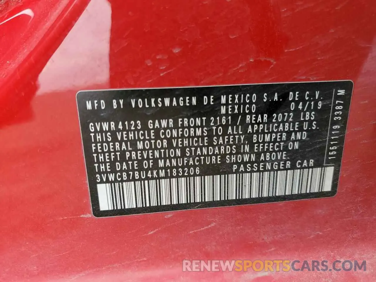 13 fotografías del automóvil dañado 3VWCB7BU4KM183206 VOLKSWAGEN JETTA 2019