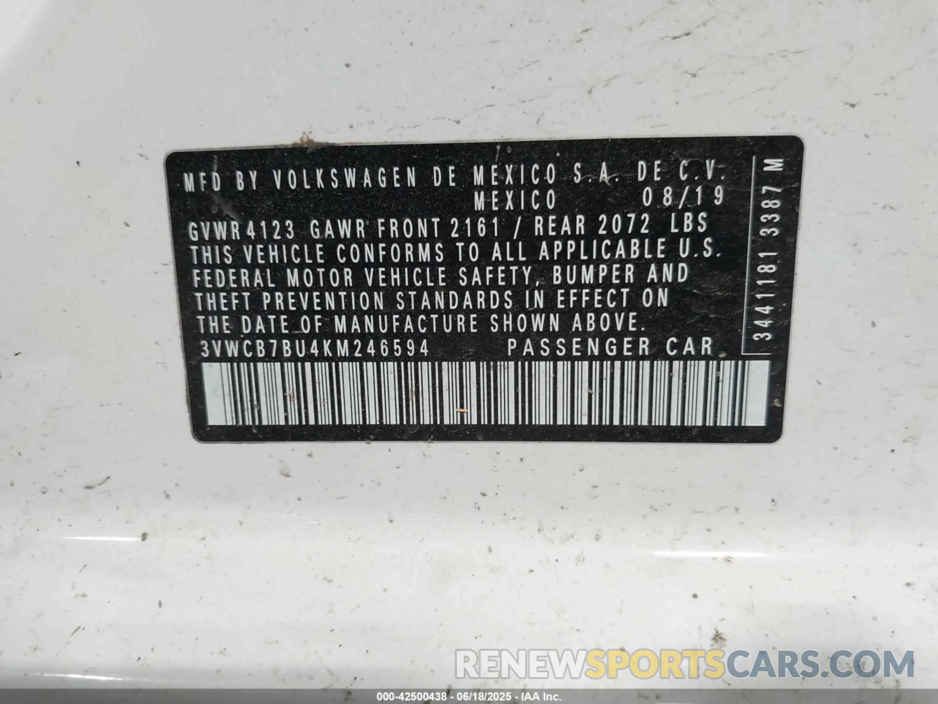 9 fotografías del automóvil dañado 3VWCB7BU4KM246594 VOLKSWAGEN JETTA 2019