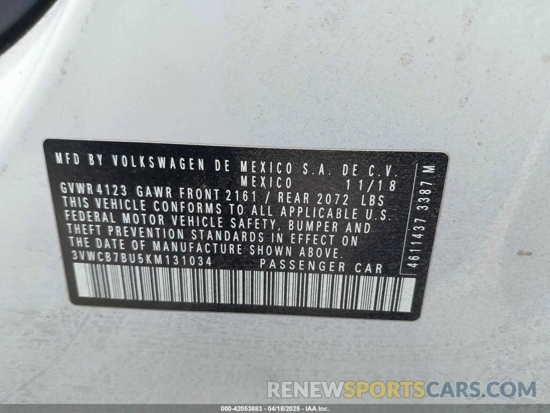 9 fotografías del automóvil dañado 3VWCB7BU5KM131034 VOLKSWAGEN JETTA 2019