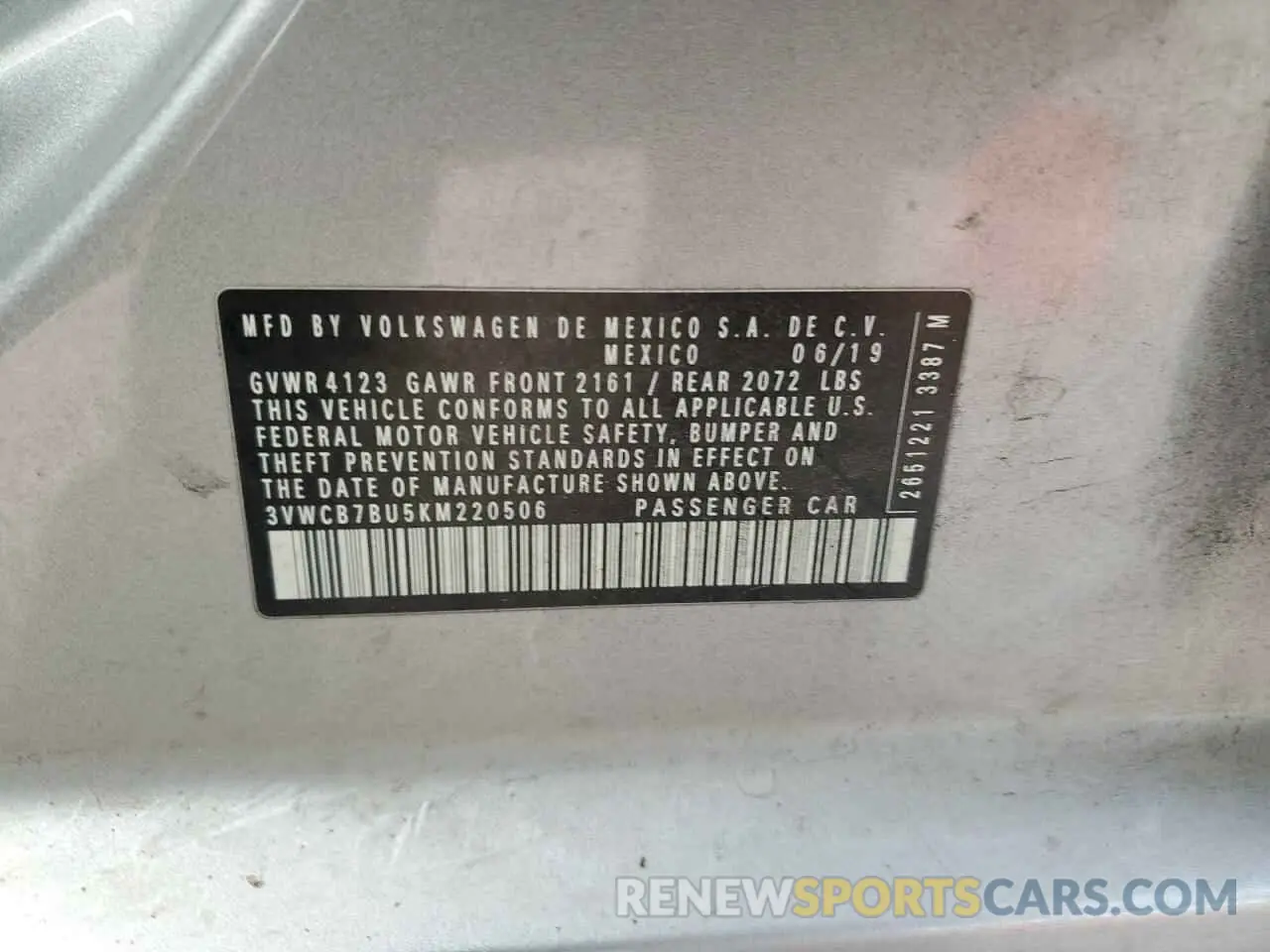 12 fotografías del automóvil dañado 3VWCB7BU5KM220506 VOLKSWAGEN JETTA 2019