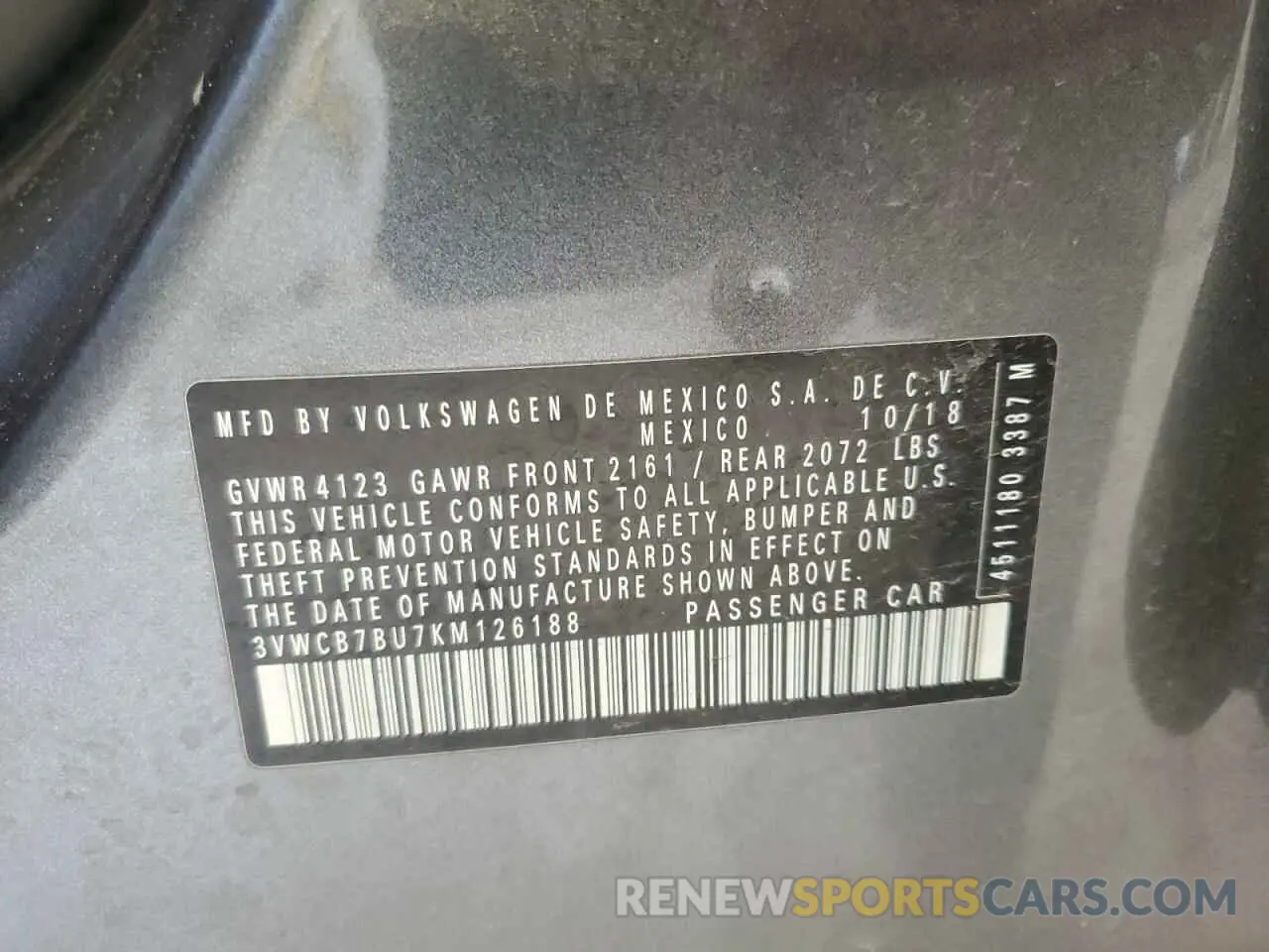 12 fotografías del automóvil dañado 3VWCB7BU7KM126188 VOLKSWAGEN JETTA 2019