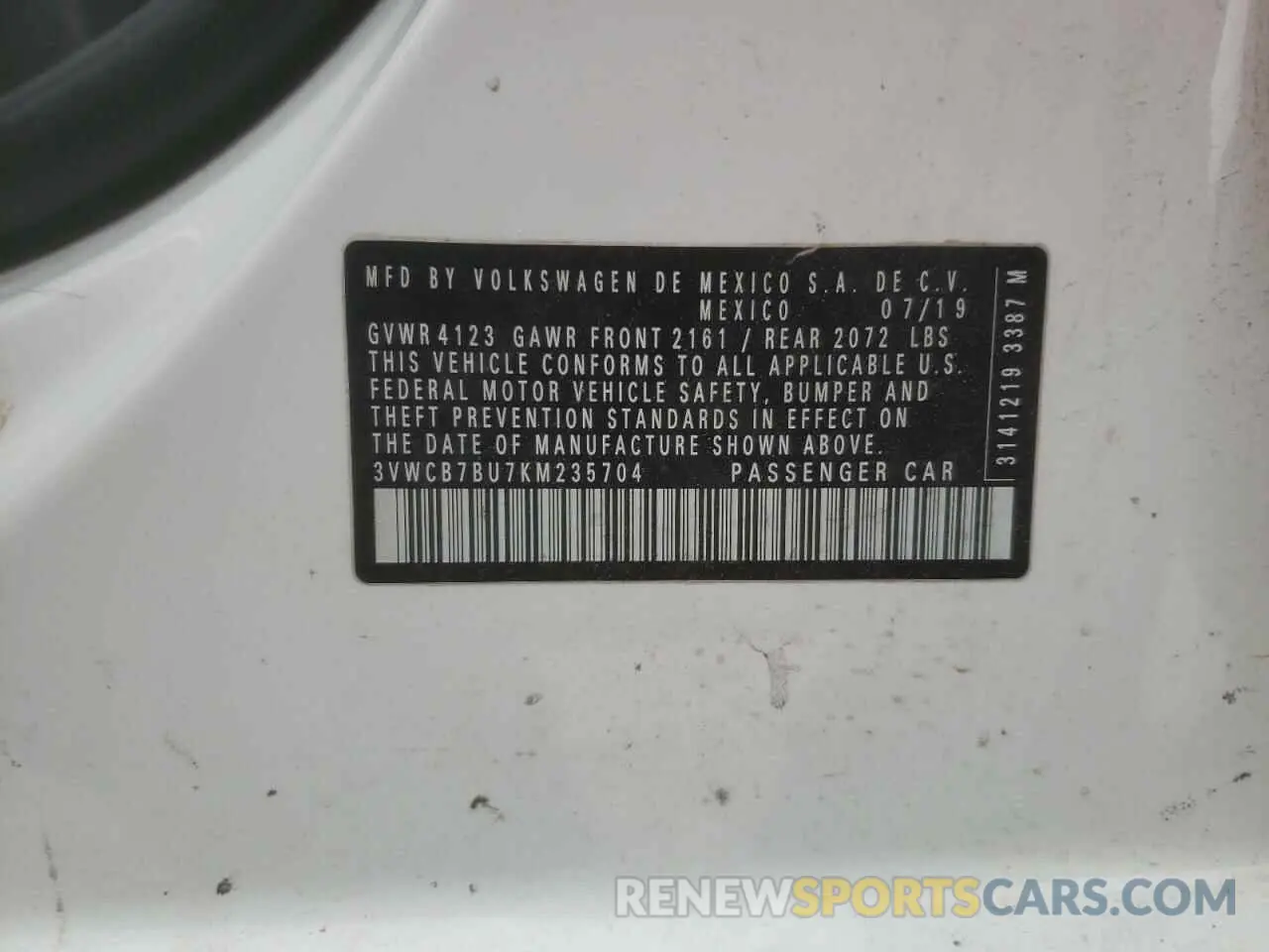 12 fotografías del automóvil dañado 3VWCB7BU7KM235704 VOLKSWAGEN JETTA 2019