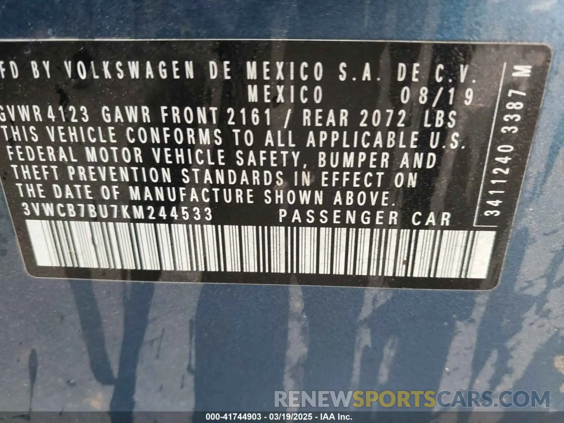 9 fotografías del automóvil dañado 3VWCB7BU7KM244533 VOLKSWAGEN JETTA 2019