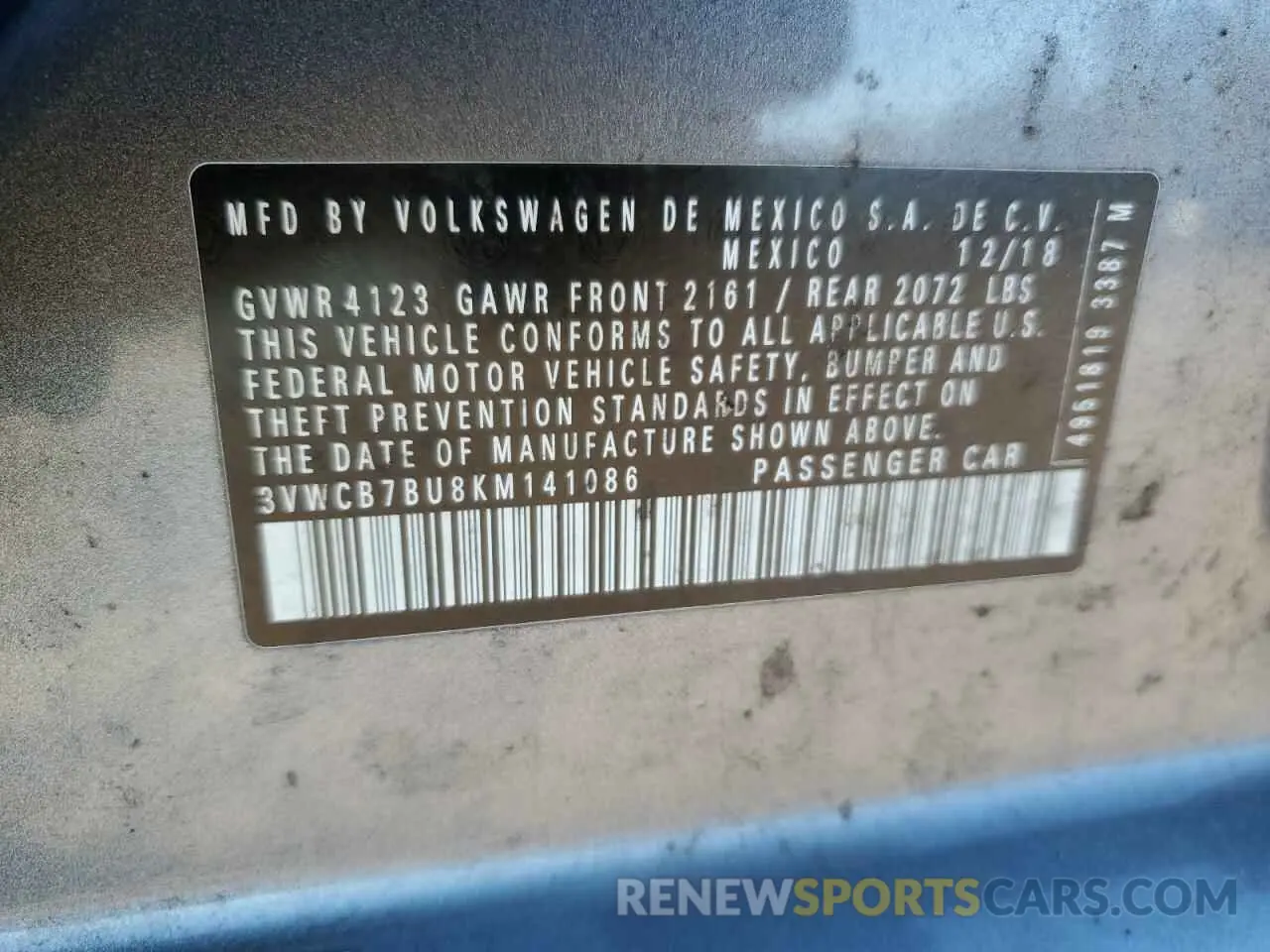 12 fotografías del automóvil dañado 3VWCB7BU8KM141086 VOLKSWAGEN JETTA 2019