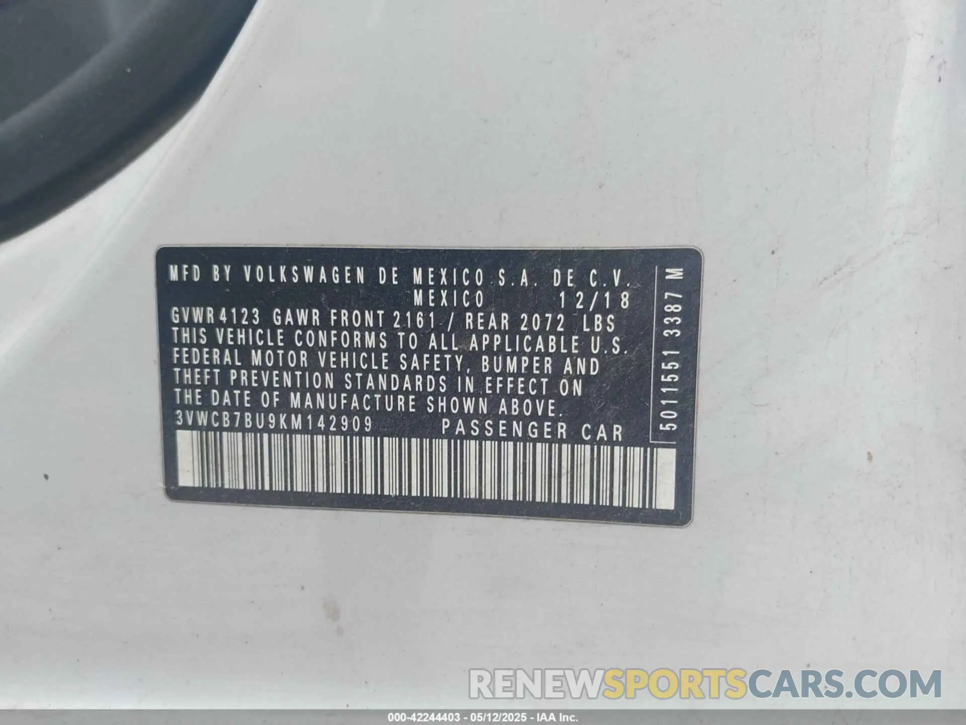 9 fotografías del automóvil dañado 3VWCB7BU9KM142909 VOLKSWAGEN JETTA 2019