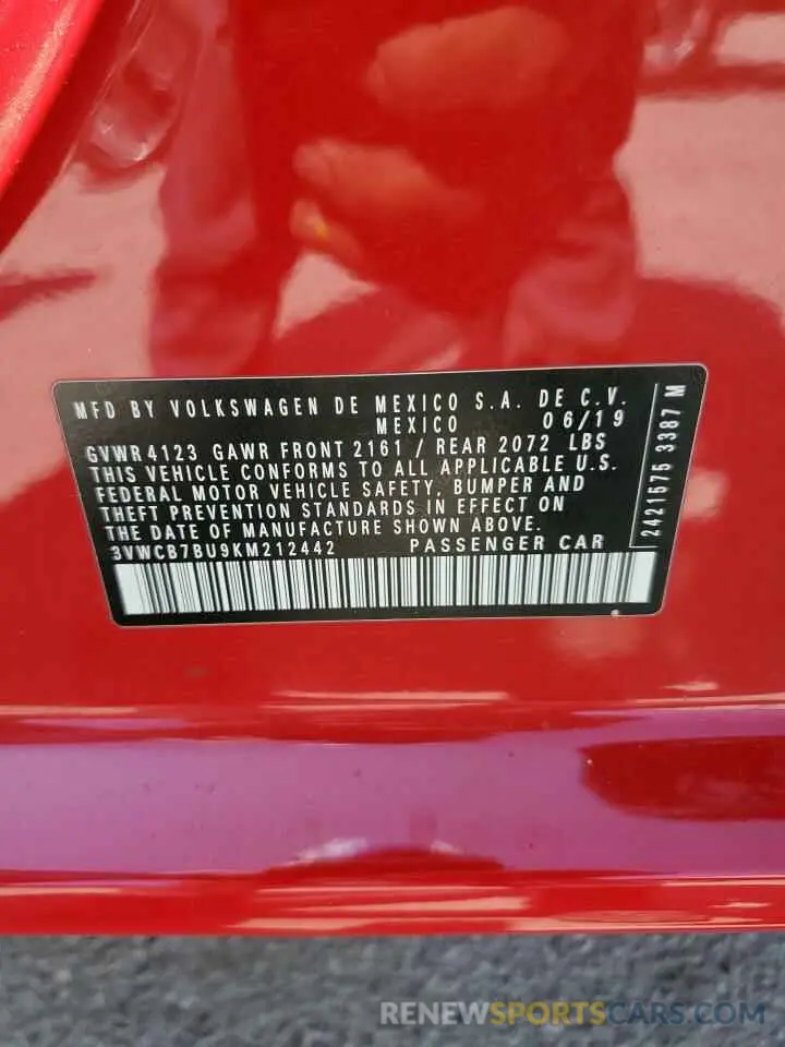 12 fotografías del automóvil dañado 3VWCB7BU9KM212442 VOLKSWAGEN JETTA 2019