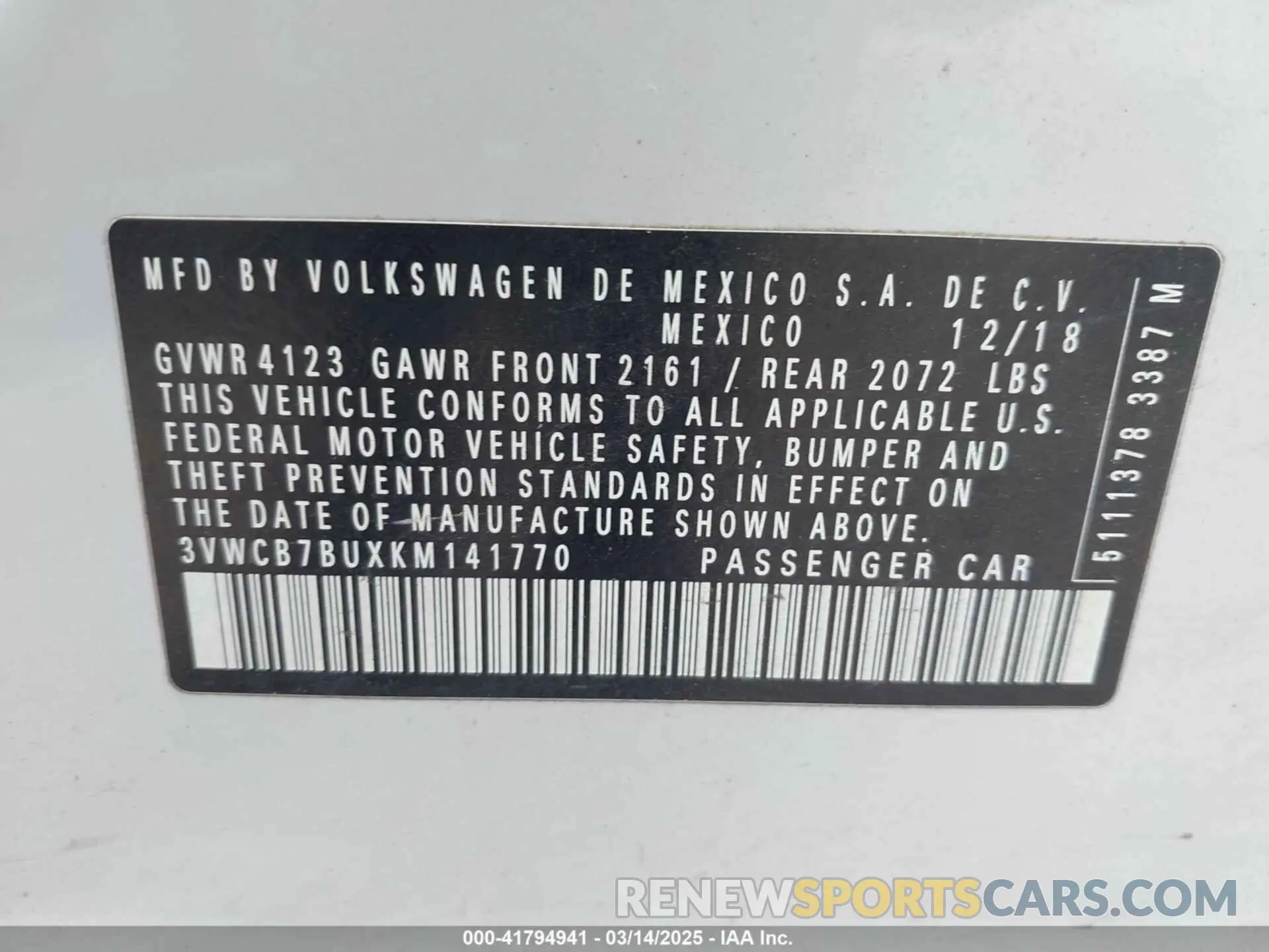 9 fotografías del automóvil dañado 3VWCB7BUXKM141770 VOLKSWAGEN JETTA 2019