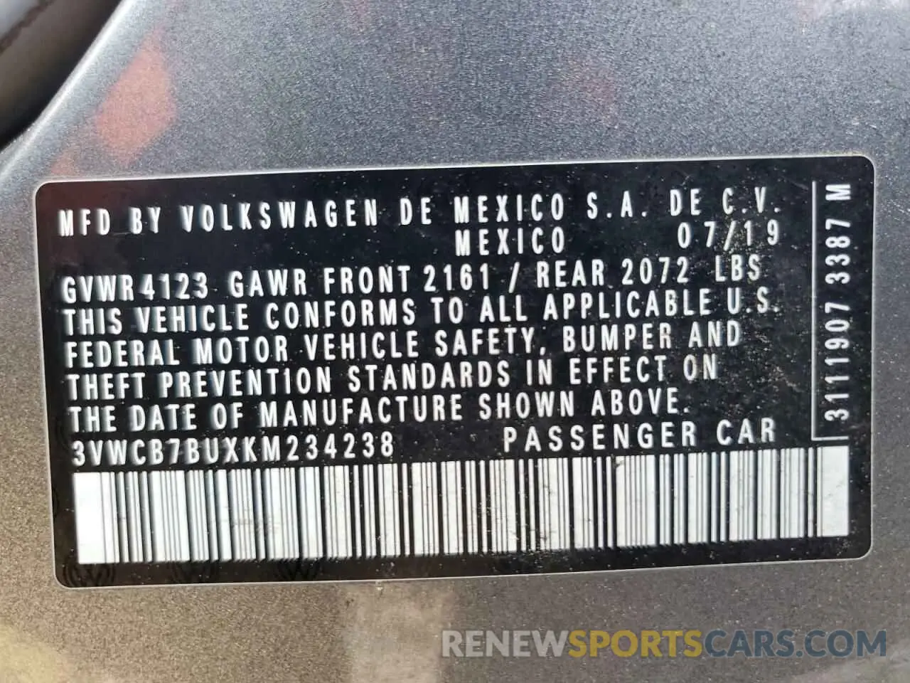 14 fotografías del automóvil dañado 3VWCB7BUXKM234238 VOLKSWAGEN JETTA 2019