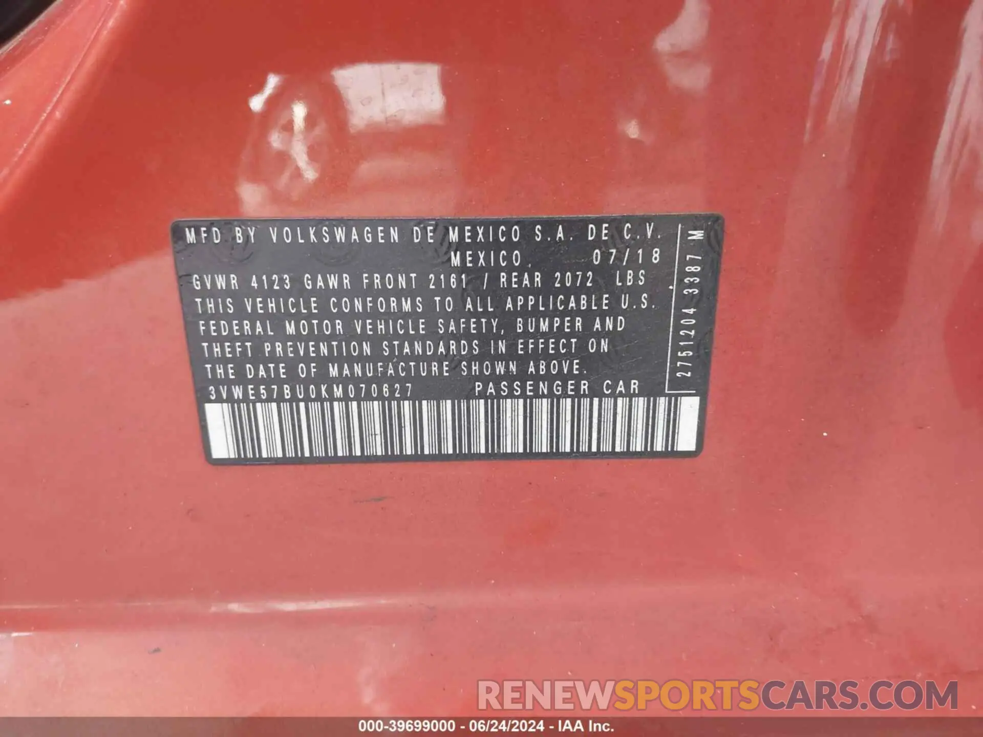 9 fotografías del automóvil dañado 3VWE57BU0KM070627 VOLKSWAGEN JETTA 2019