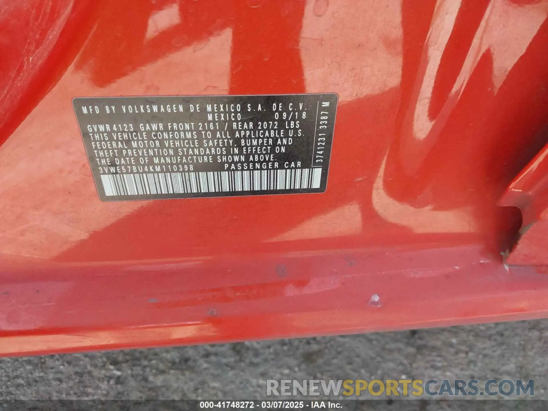 9 fotografías del automóvil dañado 3VWE57BU4KM110398 VOLKSWAGEN JETTA 2019