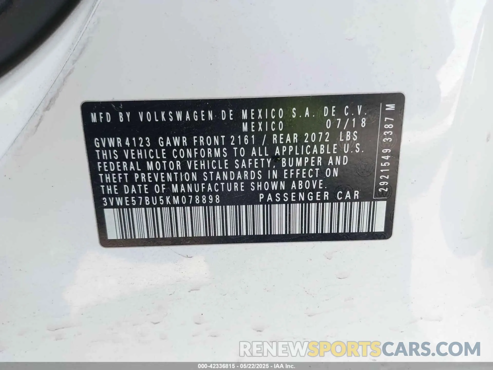 9 fotografías del automóvil dañado 3VWE57BU5KM078898 VOLKSWAGEN JETTA 2019