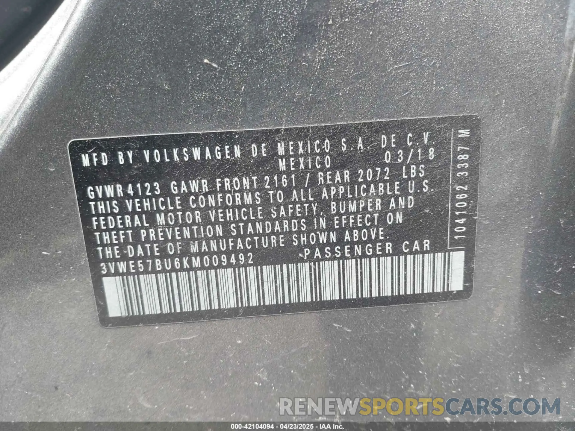 9 fotografías del automóvil dañado 3VWE57BU6KM009492 VOLKSWAGEN JETTA 2019
