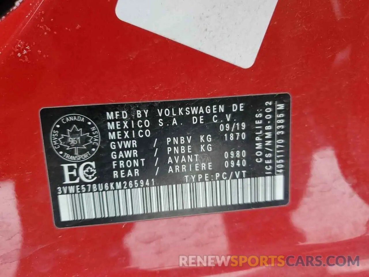 13 fotografías del automóvil dañado 3VWE57BU6KM265941 VOLKSWAGEN JETTA 2019
