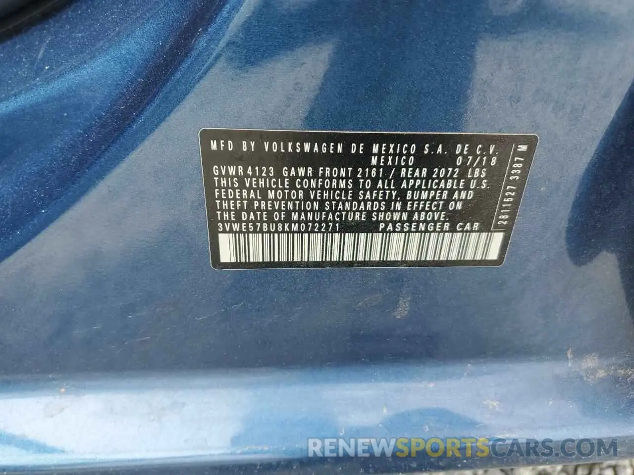 15 fotografías del automóvil dañado 3VWE57BU8KM072271 VOLKSWAGEN JETTA 2019