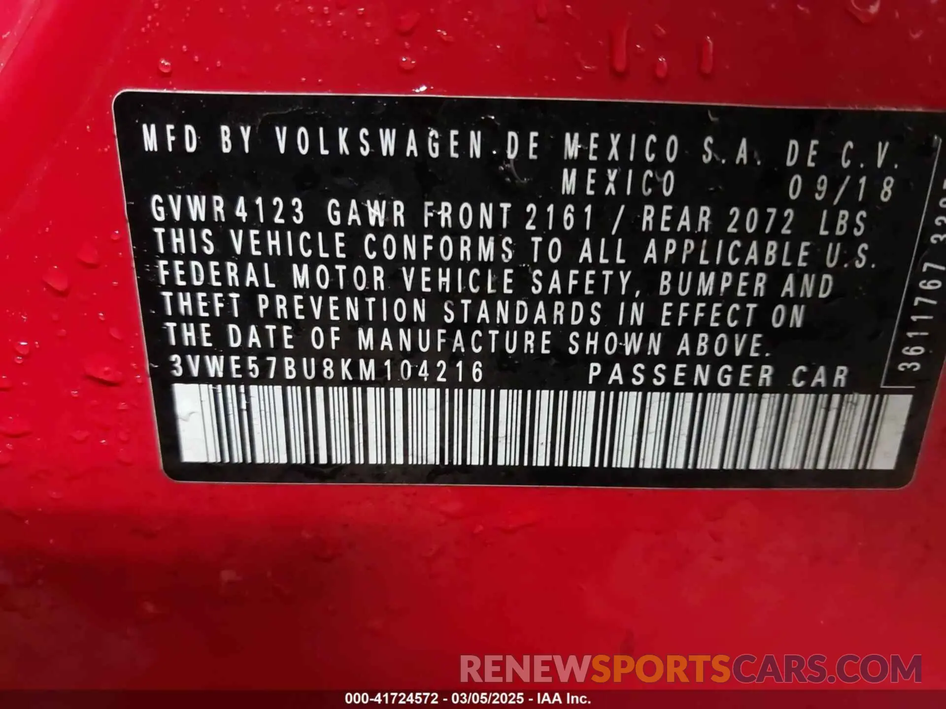 9 fotografías del automóvil dañado 3VWE57BU8KM104216 VOLKSWAGEN JETTA 2019