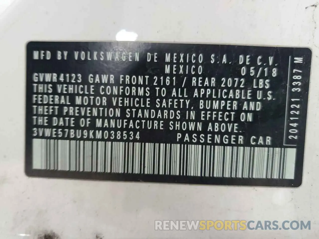 12 fotografías del automóvil dañado 3VWE57BU9KM038534 VOLKSWAGEN JETTA 2019