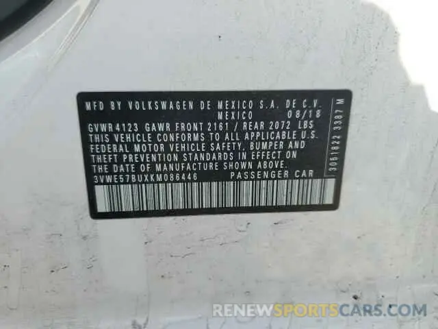 12 fotografías del automóvil dañado 3VWE57BUXKM086446 VOLKSWAGEN JETTA 2019