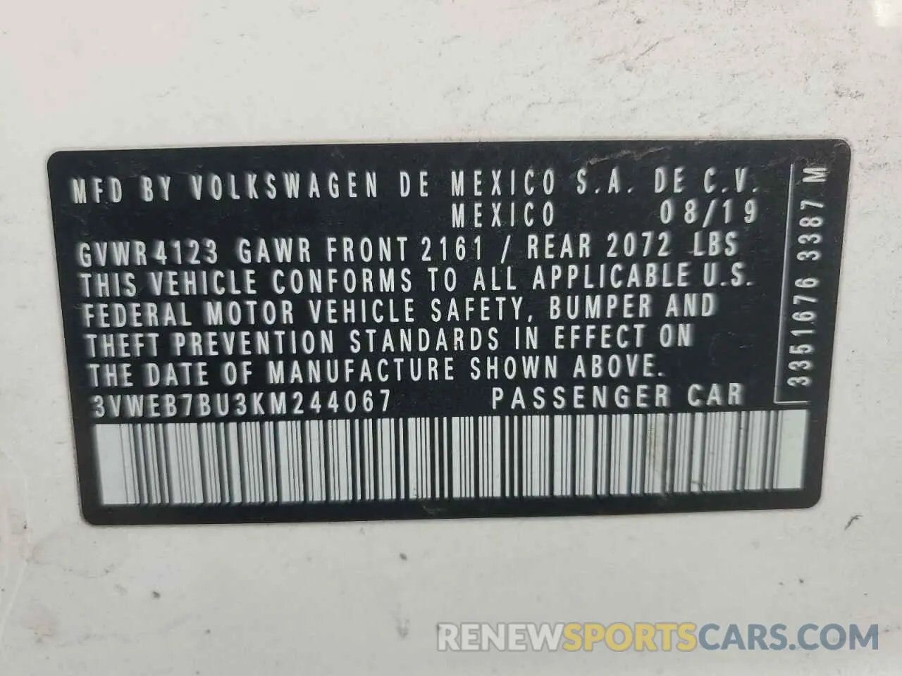 13 fotografías del automóvil dañado 3VWEB7BU3KM244067 VOLKSWAGEN JETTA 2019